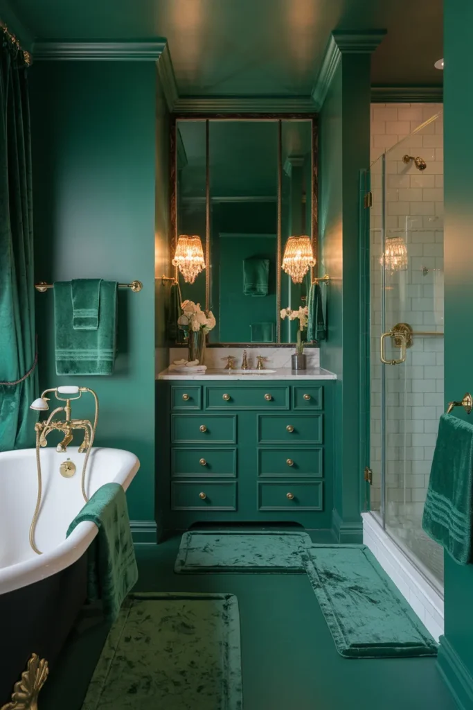 batthroom with emerald green for smal glam bathroom ideas