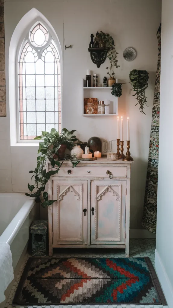 Get creative with Boho-Goth Bathroom Ideas featuring dark bohemian decor and Gothic touches. Make your bathroom a magical retreat with moody accents.